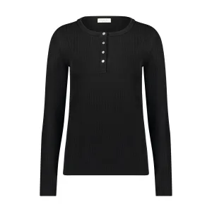 Polkadot BLACK RIB KNIT SLOUCHY HENLEY LS