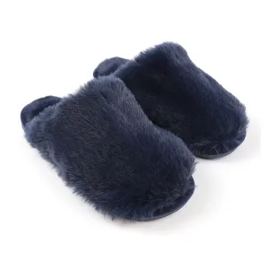 POM Navy Faux Fur Closed Mule Slippers M/L