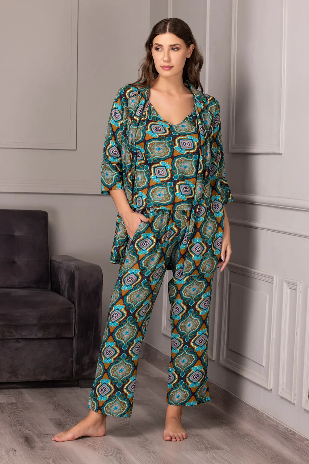 Printed Pj set with Robe