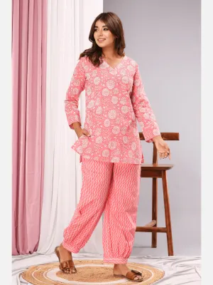Sand Pink Cotton V neck Loungewear