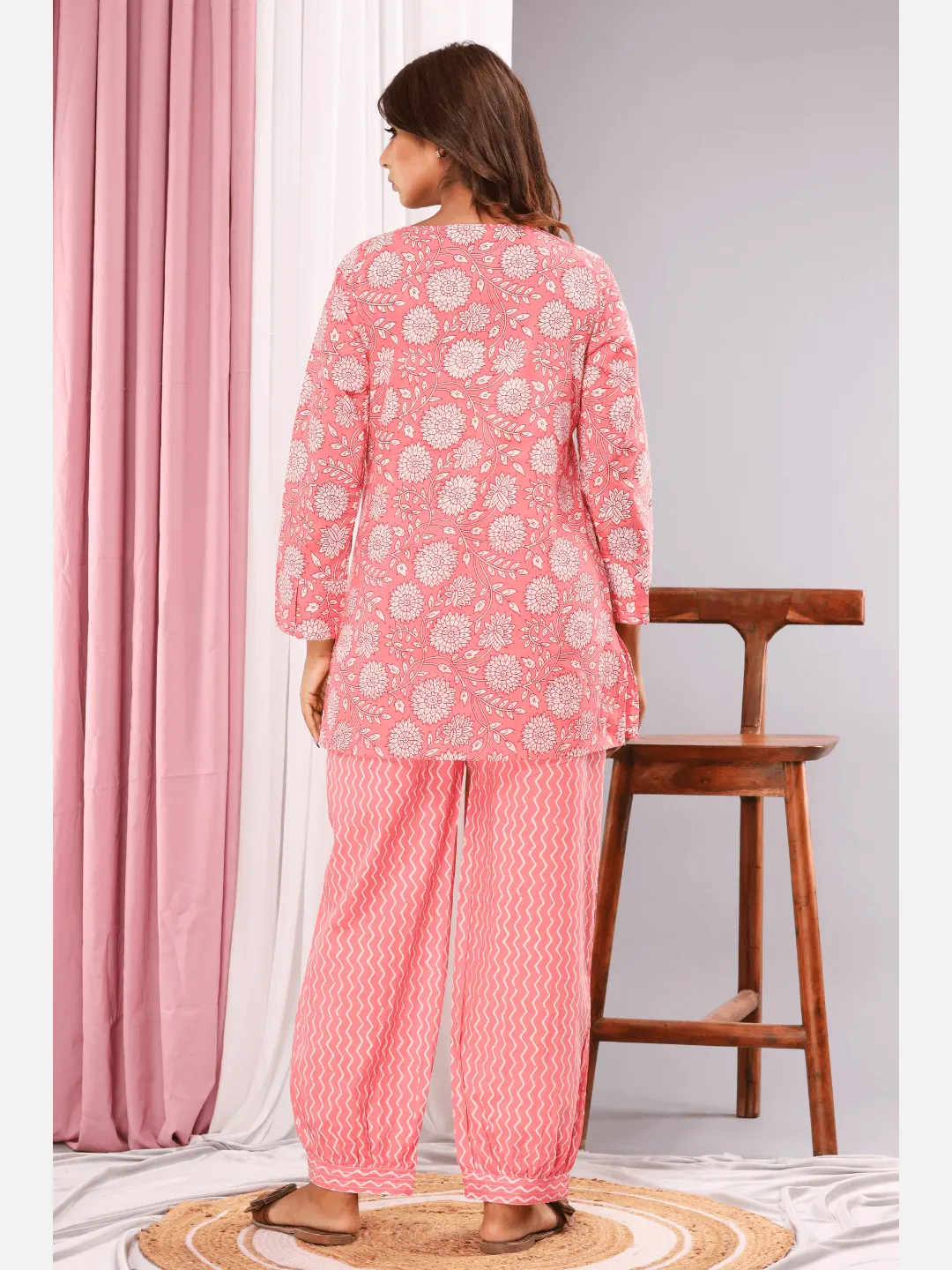 Sand Pink Cotton V neck Loungewear