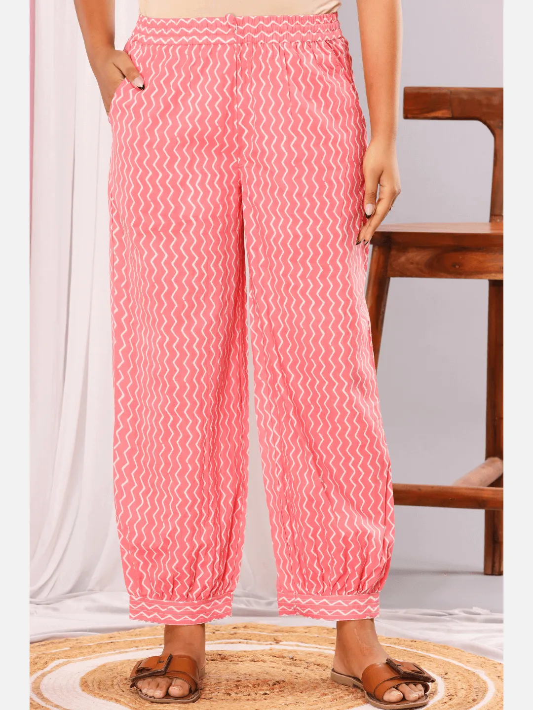 Sand Pink Cotton V neck Loungewear
