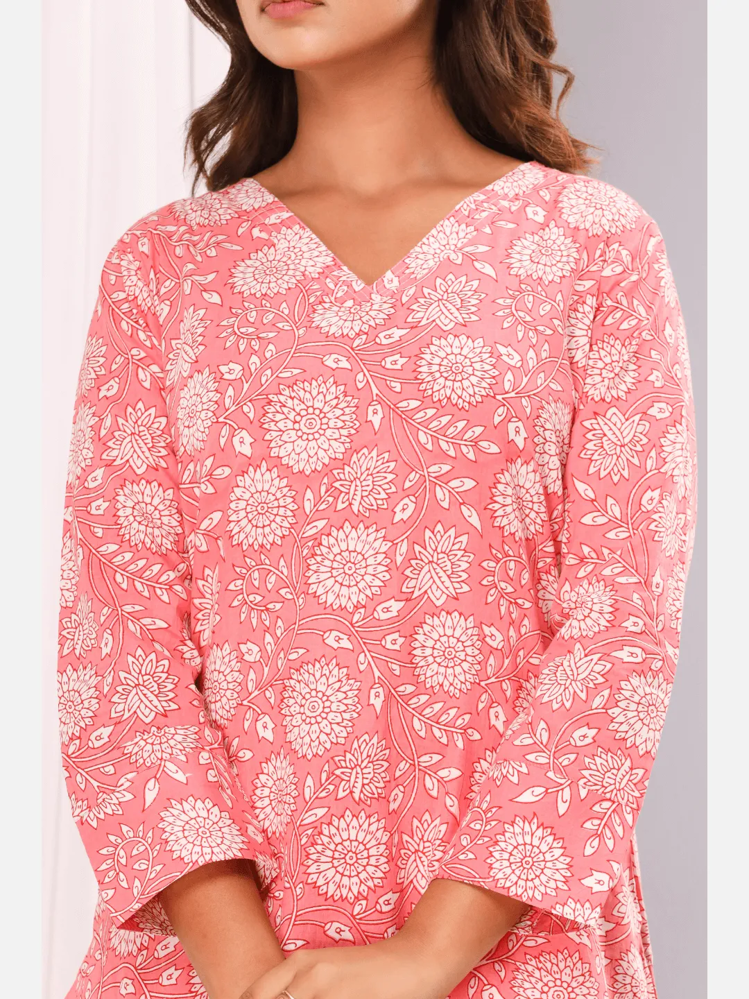 Sand Pink Cotton V neck Loungewear
