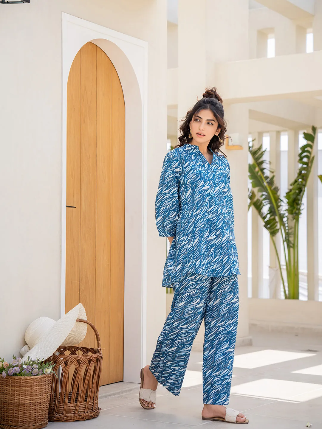 Sapphire Blue Back Pleated Lounge Wear