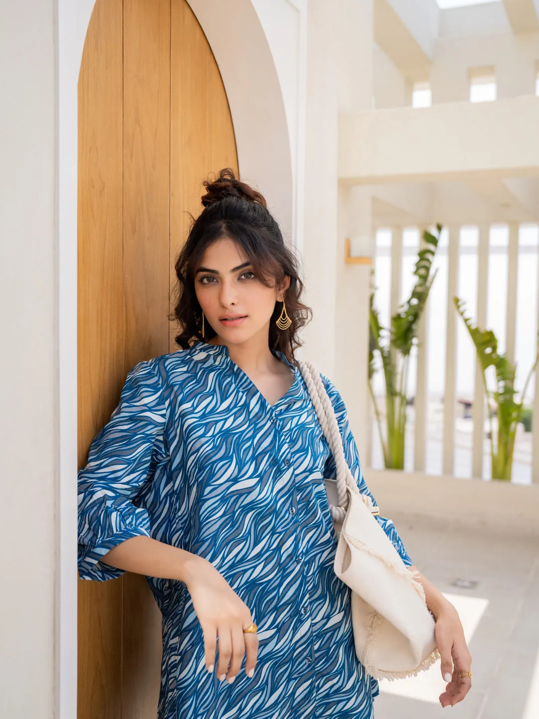 Sapphire Blue Back Pleated Lounge Wear
