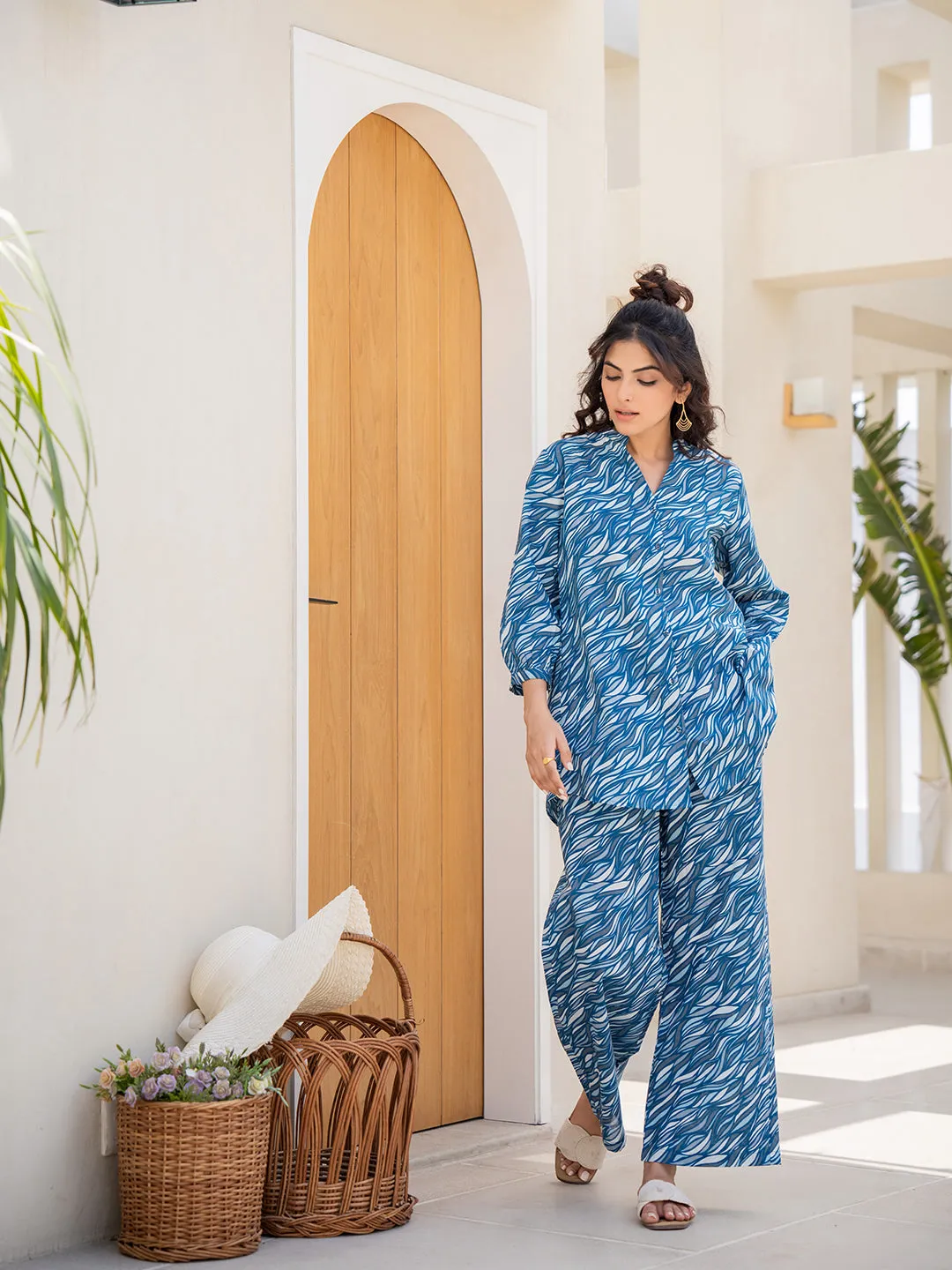 Sapphire Blue Back Pleated Lounge Wear