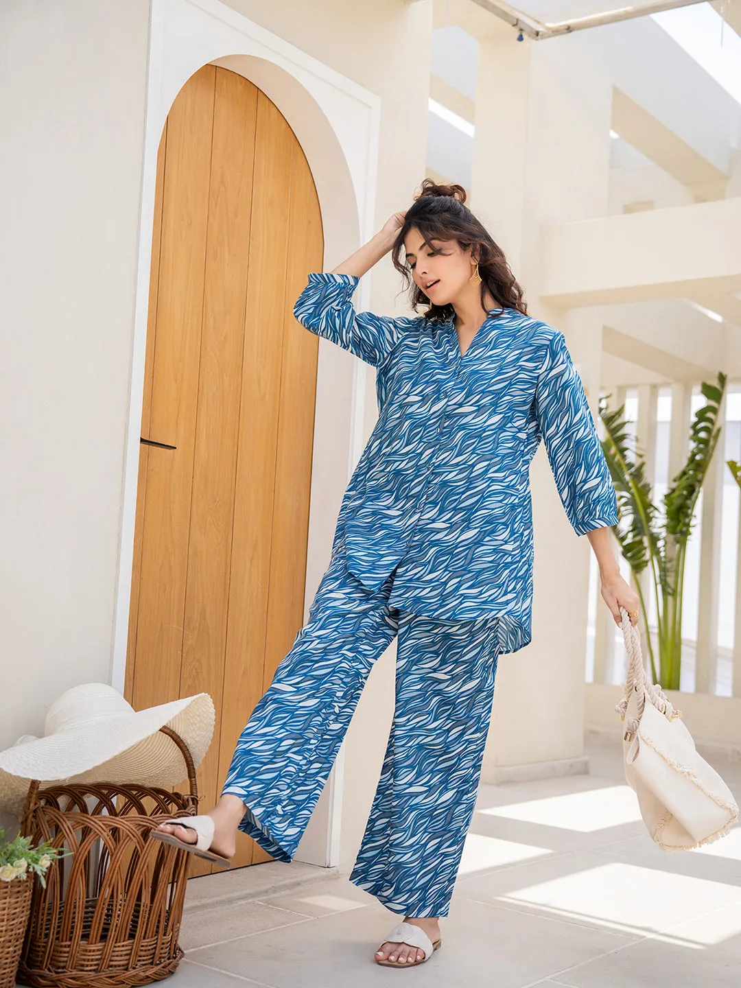 Sapphire Blue Back Pleated Lounge Wear
