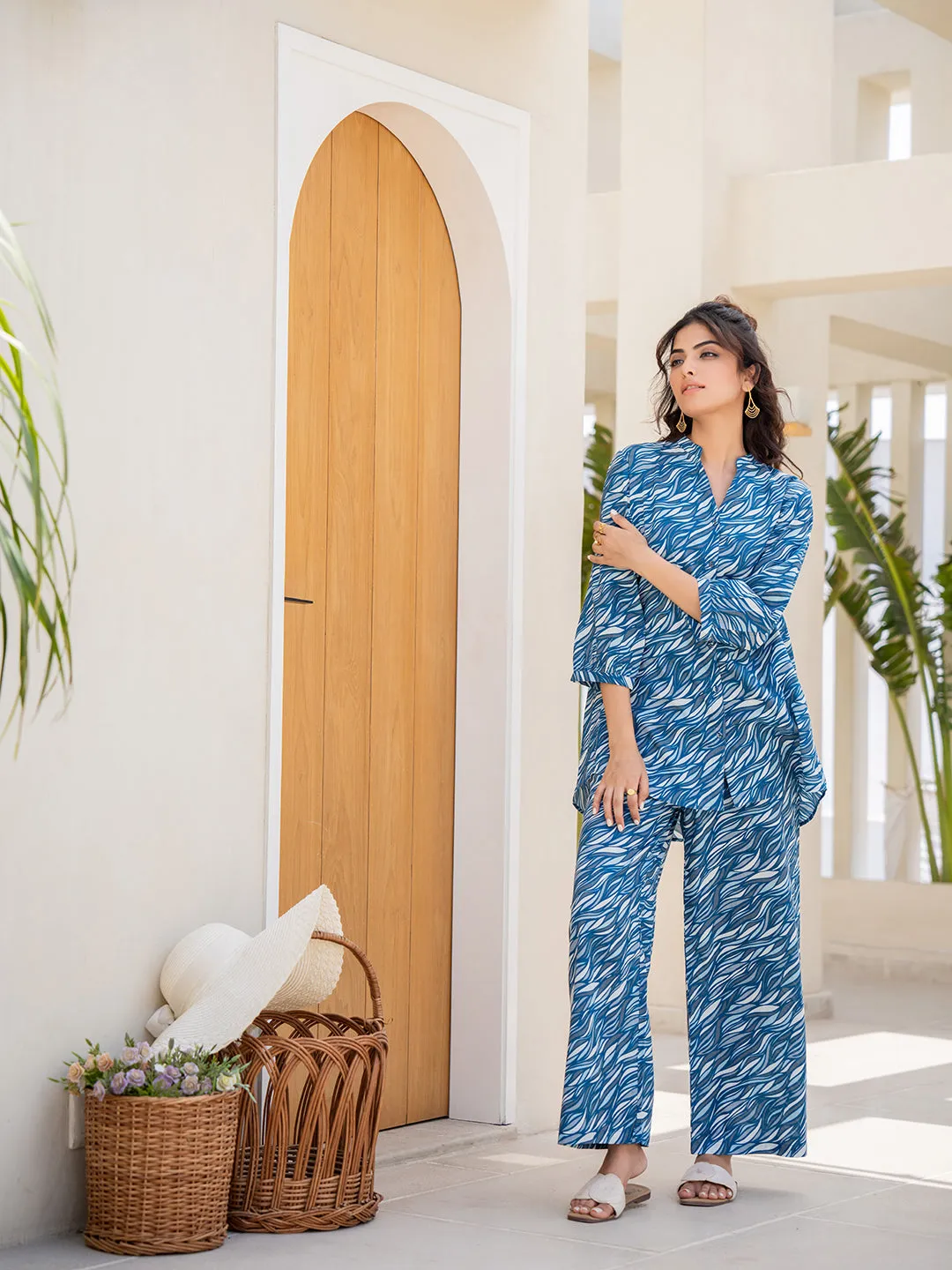 Sapphire Blue Back Pleated Lounge Wear