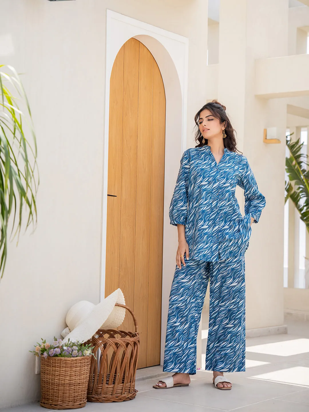 Sapphire Blue Back Pleated Lounge Wear