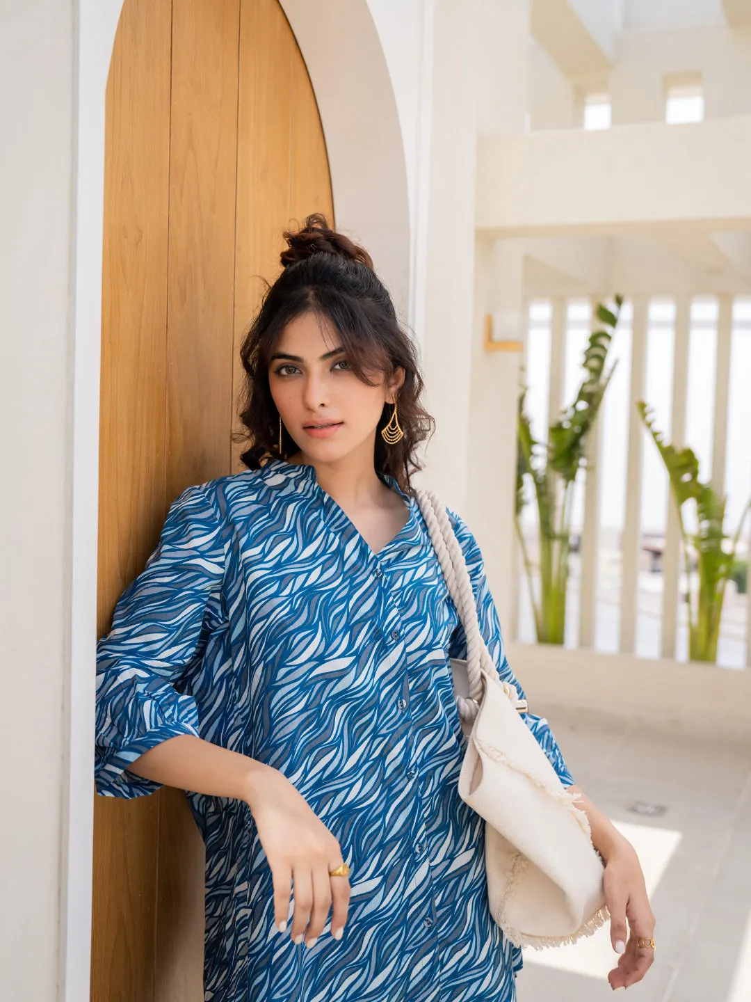 Sapphire Blue Back Pleated Lounge Wear
