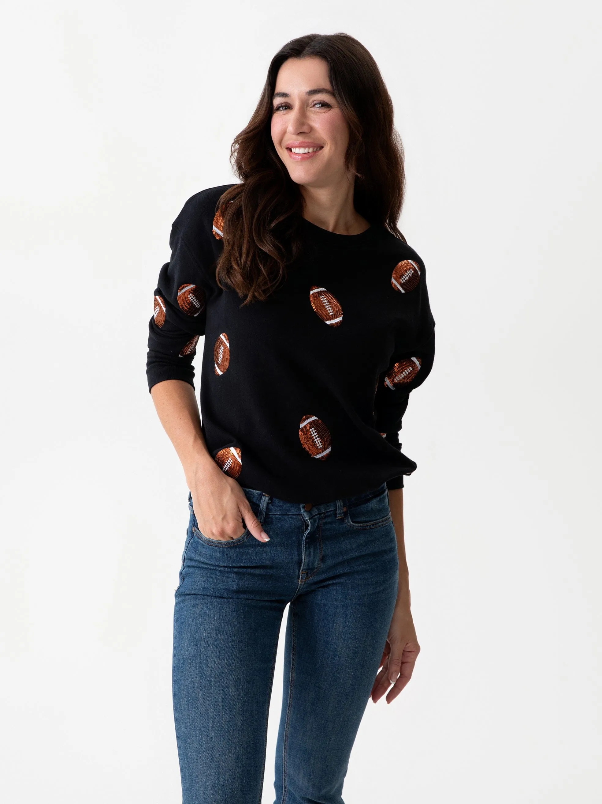 Sequin Football Sweatshirt | Black
