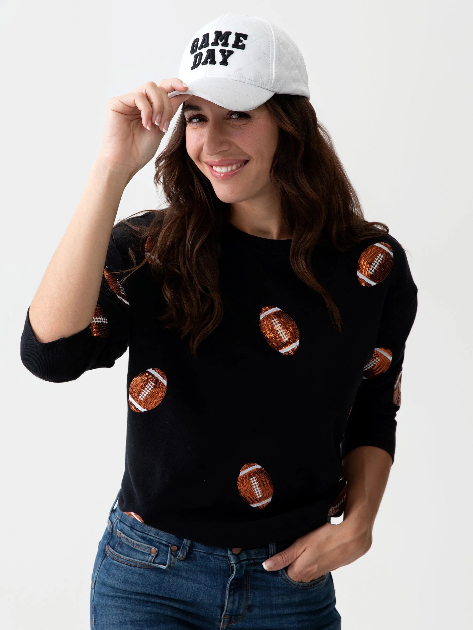 Sequin Football Sweatshirt | Black