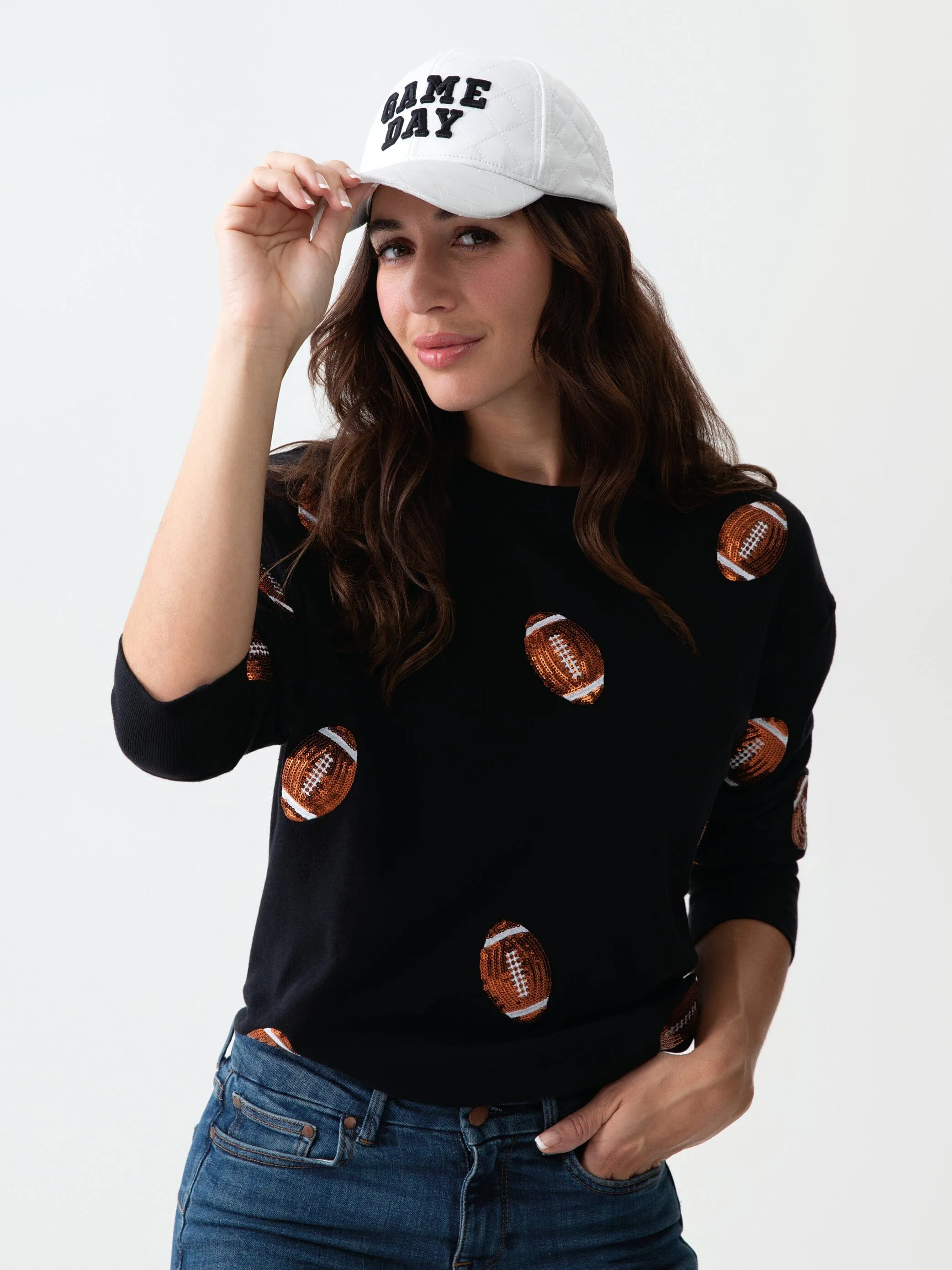 Sequin Football Sweatshirt | Black