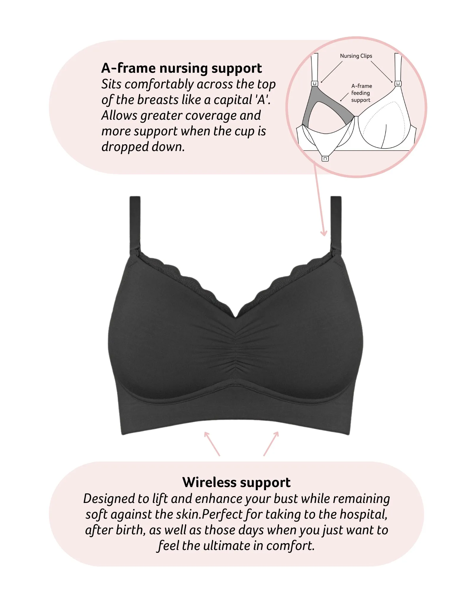 SERENITY BAMBOO BLACK MULTIFIT NURSING BRA - WIREFREE