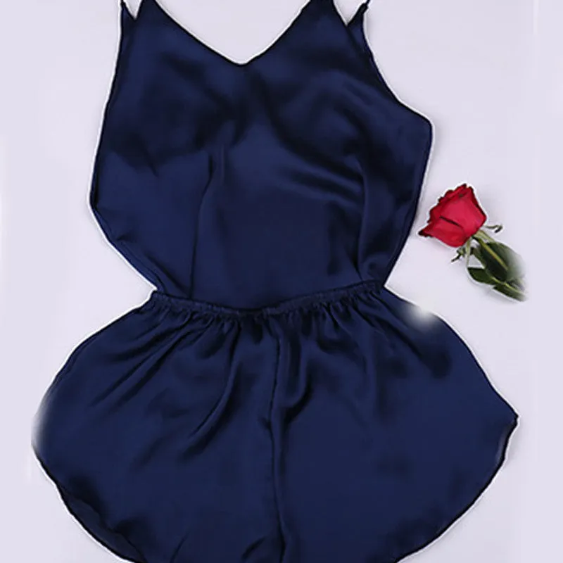 Sexy  Silk  Spaghetti Strap  Two-Piece Pajamas