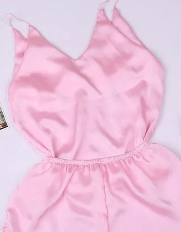 Sexy  Silk  Spaghetti Strap  Two-Piece Pajamas