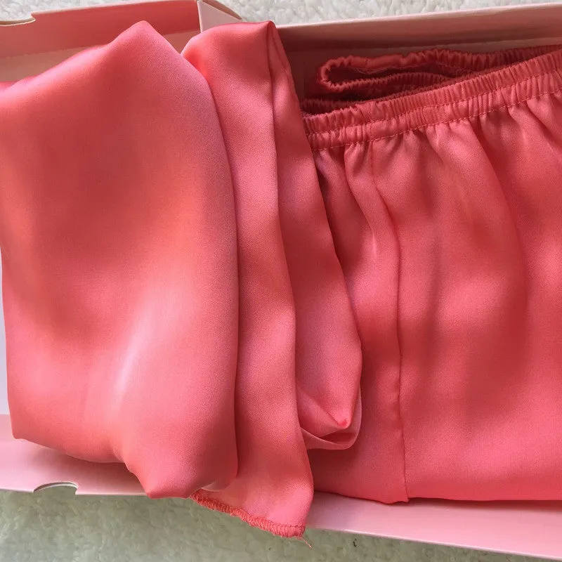 Sexy  Silk  Spaghetti Strap  Two-Piece Pajamas