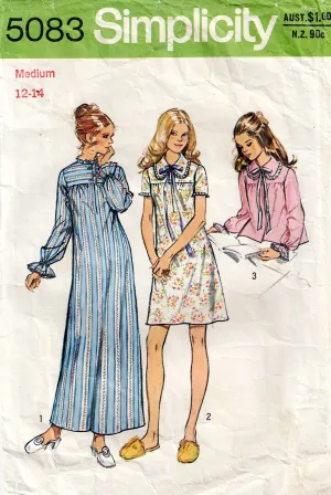 Simplicity 5083 Womens Yoked Nightgown & Bed Jacket 1970s Vintage Sewing Pattern MEDIUM 12 - 14