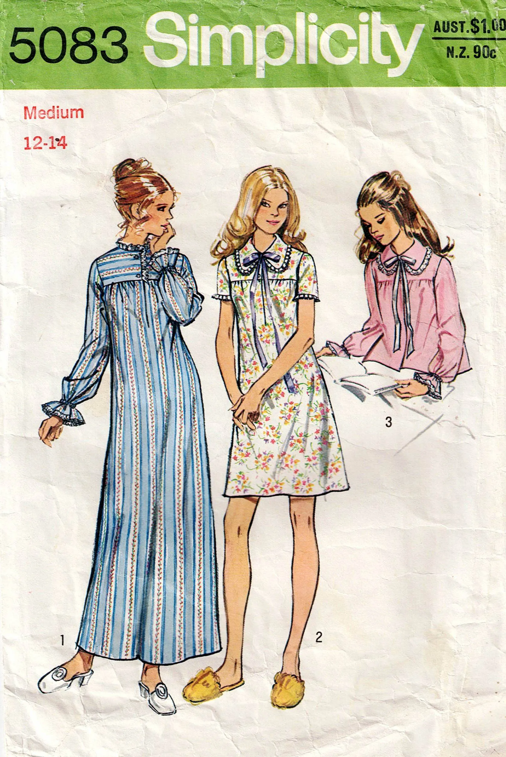 Simplicity 5083 Womens Yoked Nightgown & Bed Jacket 1970s Vintage Sewing Pattern MEDIUM 12 - 14