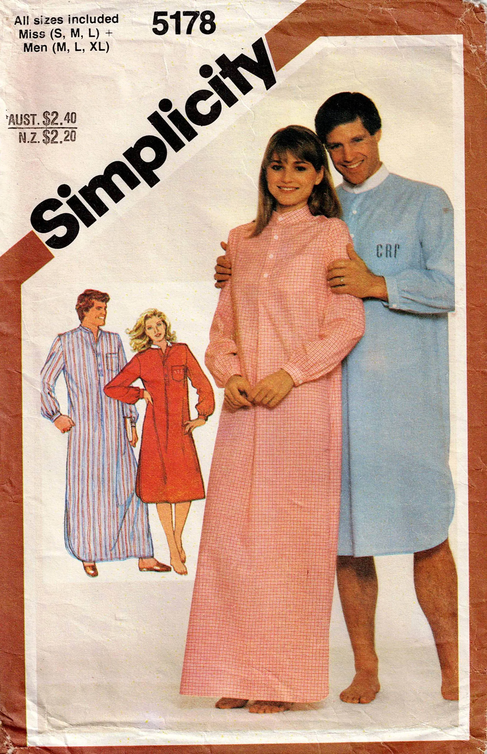 Simplicity 5178 UNISEX Nightshirt 1980s Vintage Sewing Pattern Size 10 - 20 Womens & Chest 38 - 40 Mens