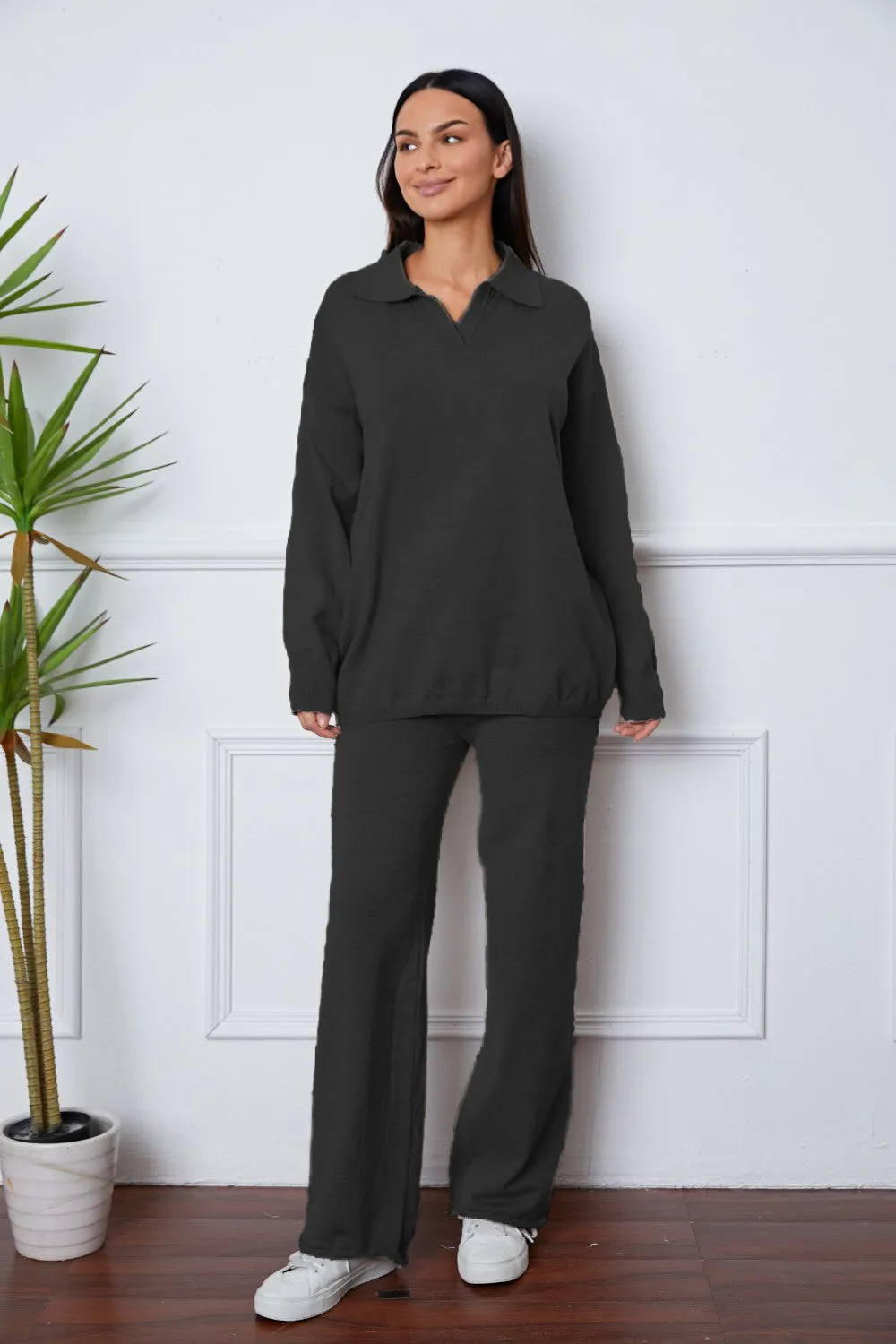 Soulful Dropped Shoulder Sweater and Long Pants Set