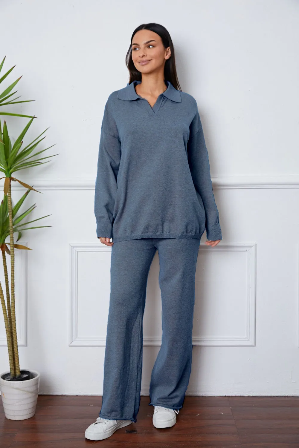 Soulful Dropped Shoulder Sweater and Long Pants Set