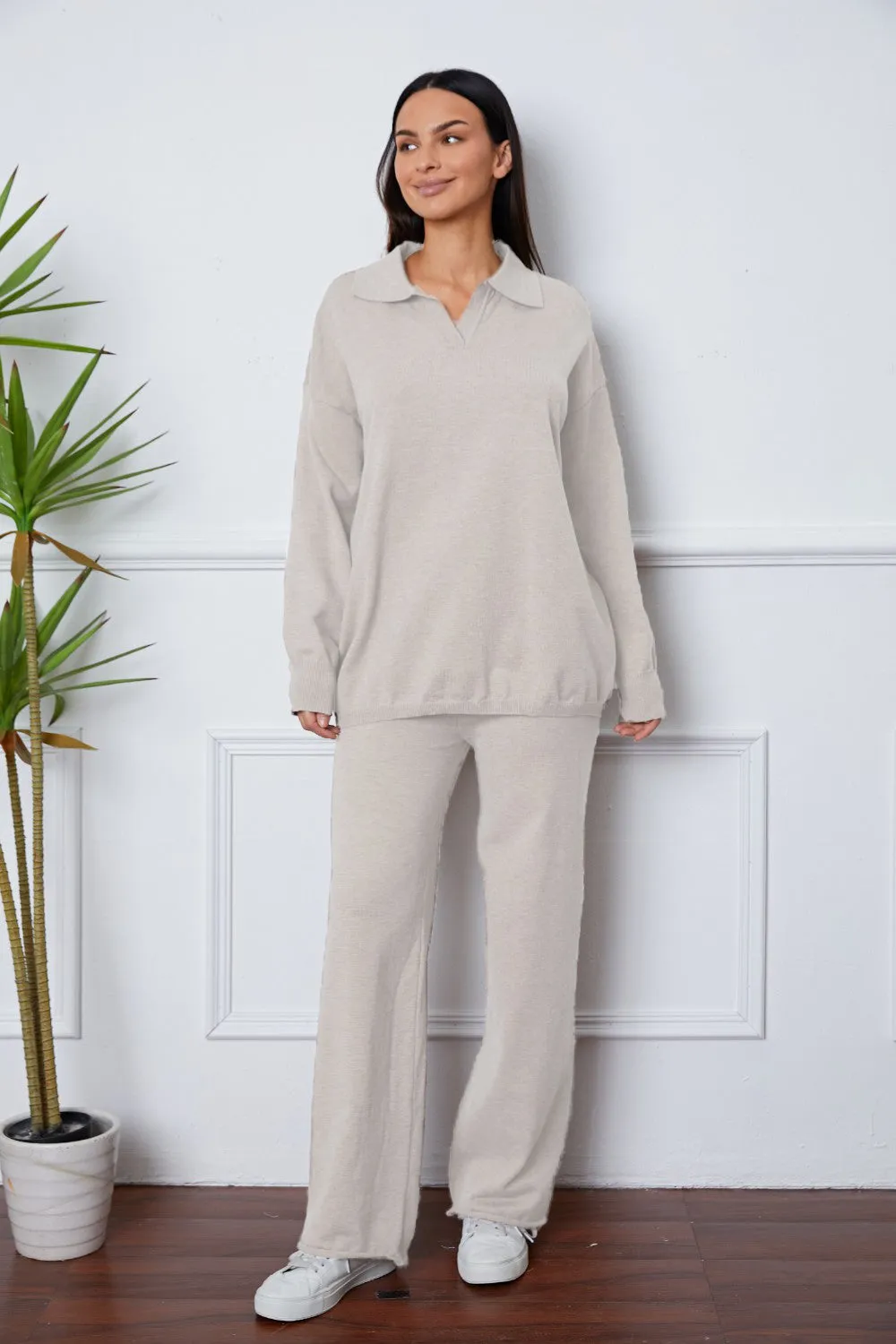 Soulful Dropped Shoulder Sweater and Long Pants Set