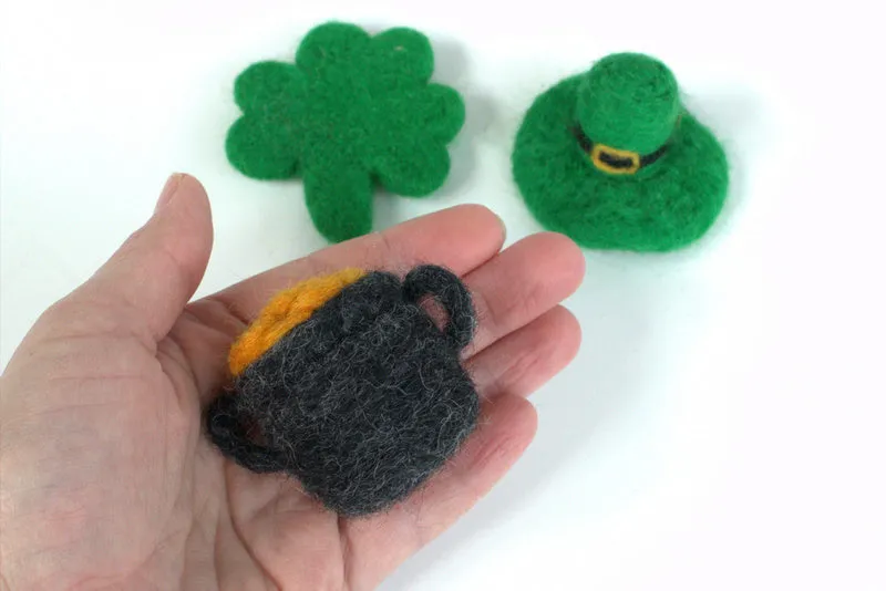 St. Patrick's Day Ornaments- SET OF 3- Shamrock, Pot of Gold, Leprechaun Hat