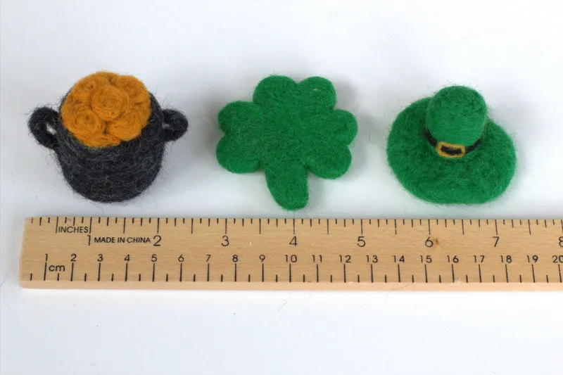 St. Patrick's Day Ornaments- SET OF 3- Shamrock, Pot of Gold, Leprechaun Hat