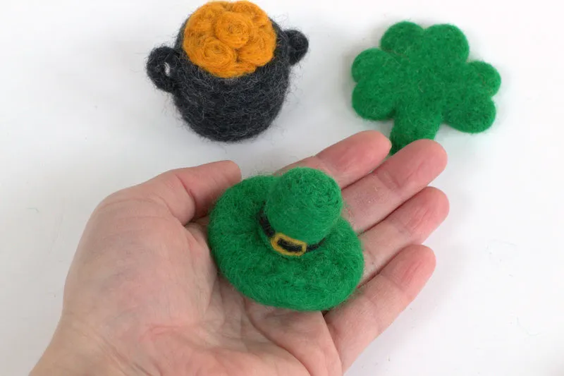 St. Patrick's Day Ornaments- SET OF 3- Shamrock, Pot of Gold, Leprechaun Hat