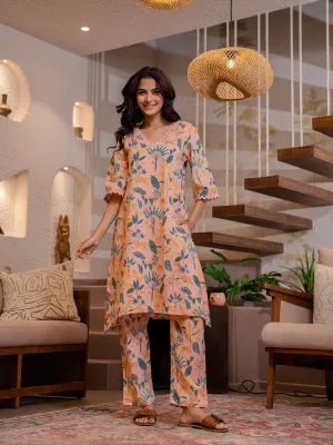 Tropical Coral Haze Lace Long Co-Ord Set