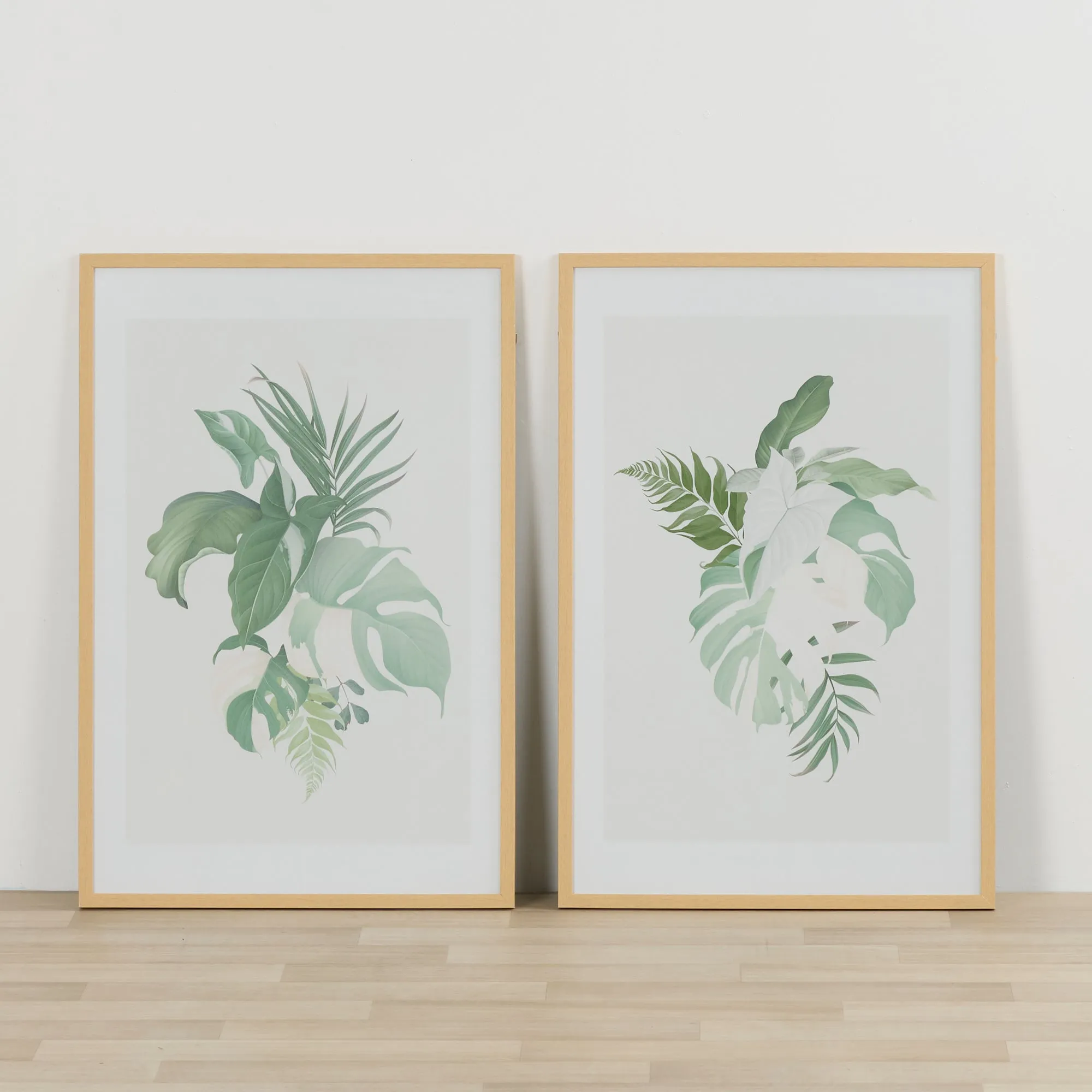 Tropical Leaf Print Set - Green/White - 2pc
