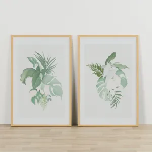 Tropical Leaf Print Set - Green/White - 2pc