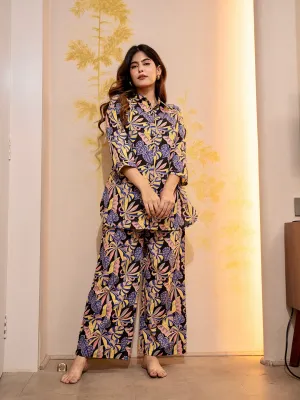 Tropical Noir Flower Collared Shirt Co-Ord Set