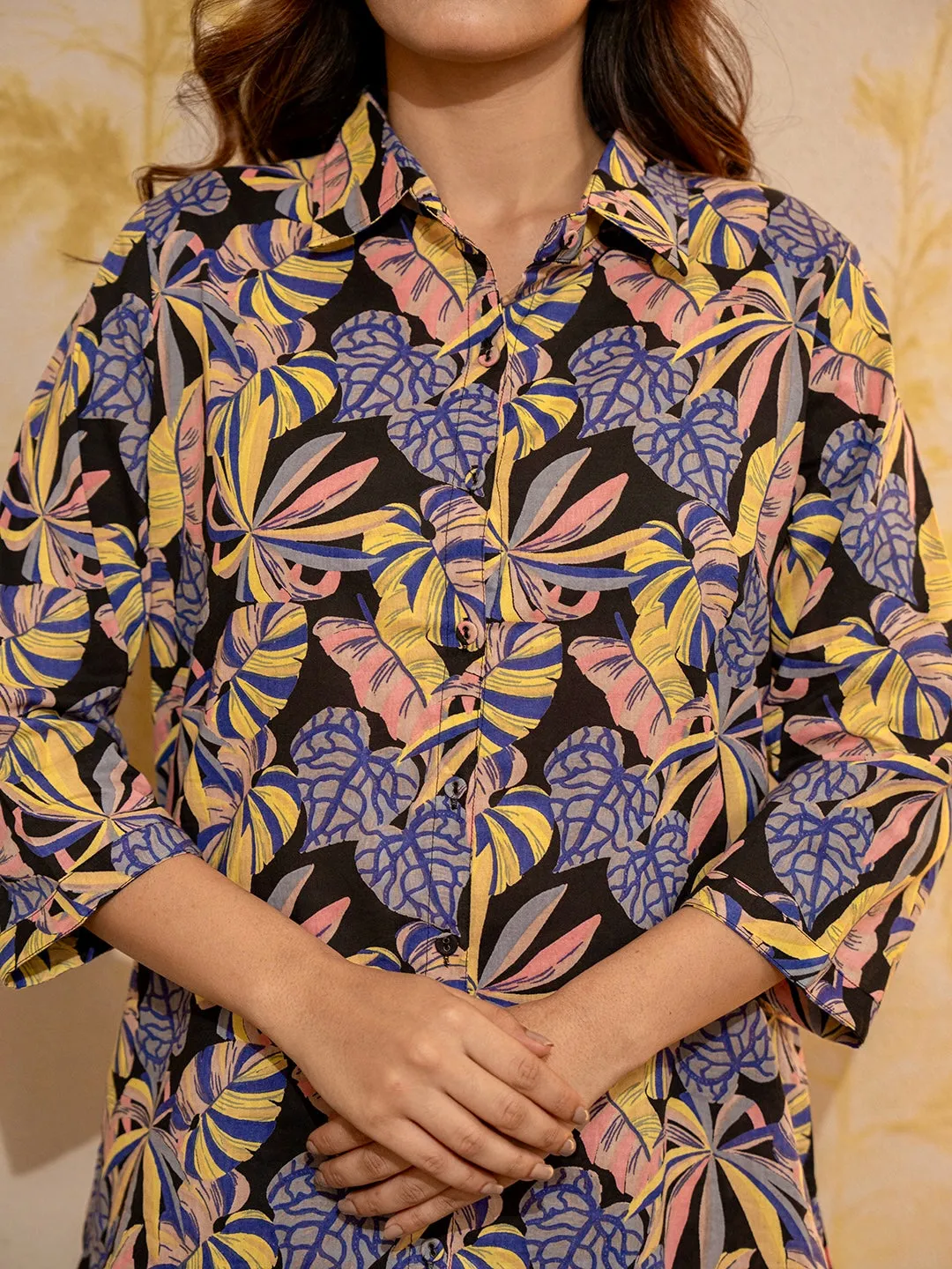 Tropical Noir Flower Collared Shirt Co-Ord Set