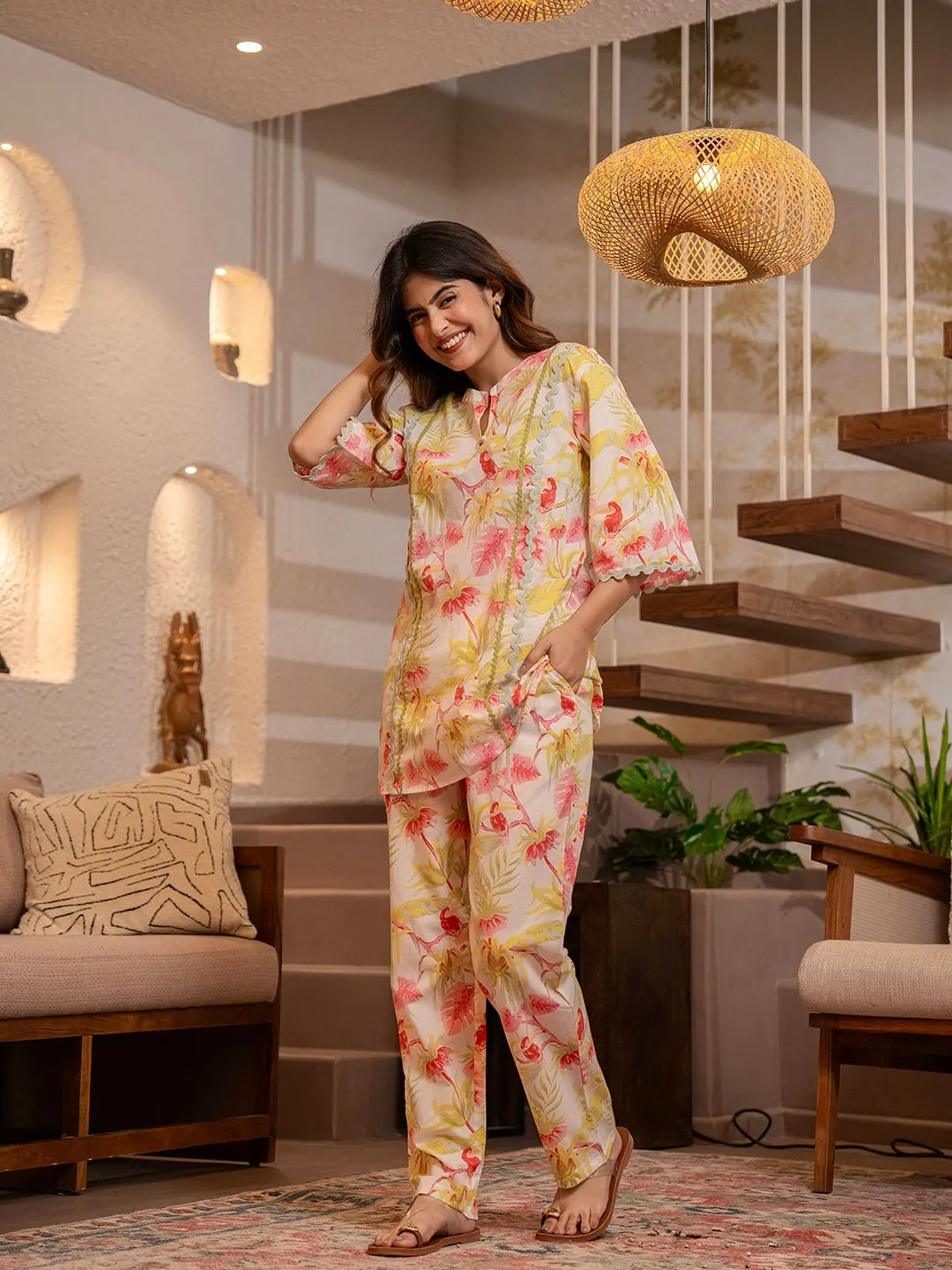 Tropical Pearl Garden Bloom Round Collar Co-Ord Set