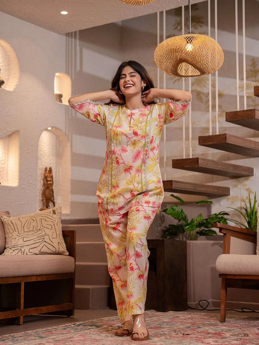 Tropical Pearl Garden Bloom Round Collar Co-Ord Set