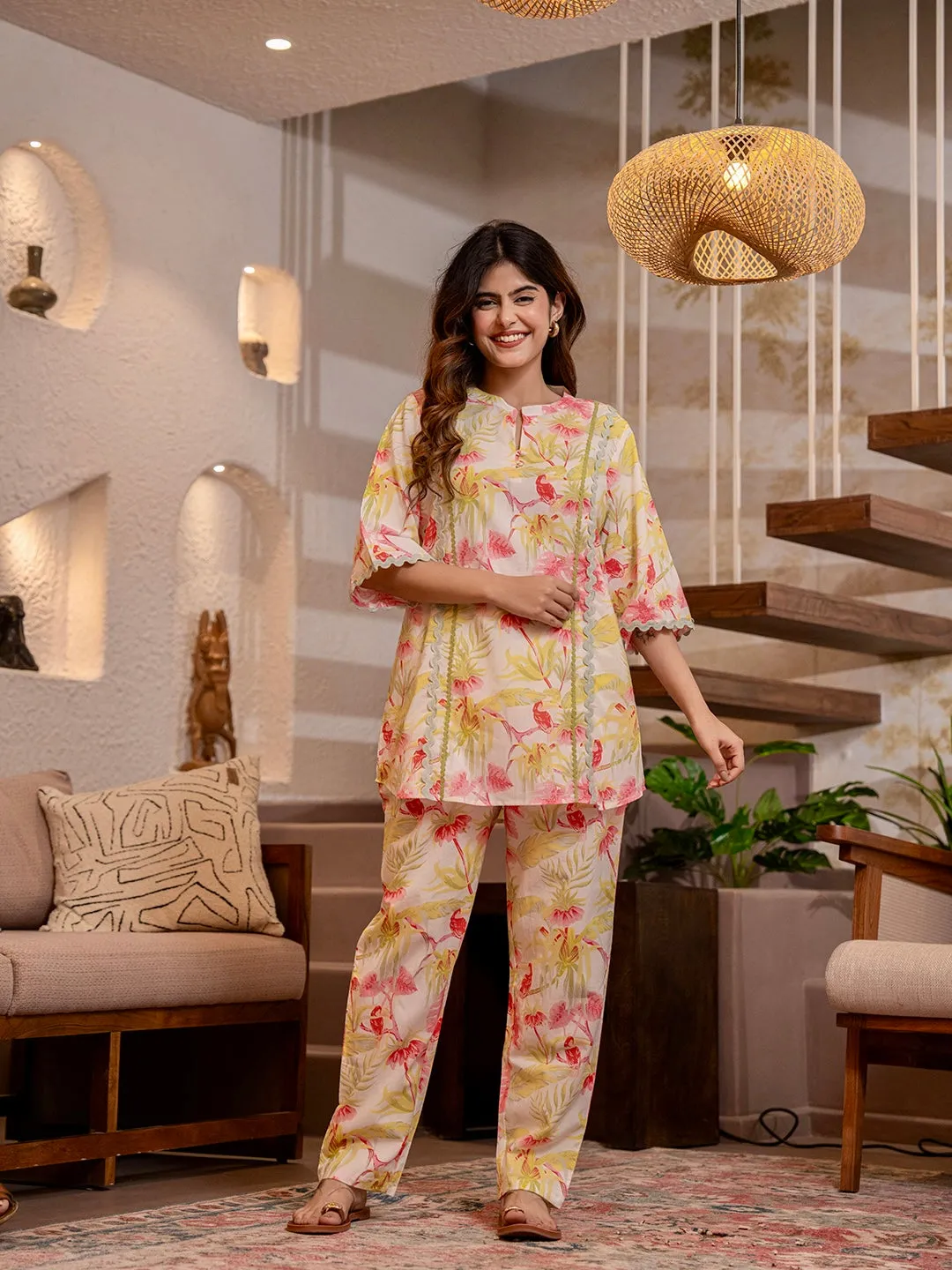 Tropical Pearl Garden Bloom Round Collar Co-Ord Set