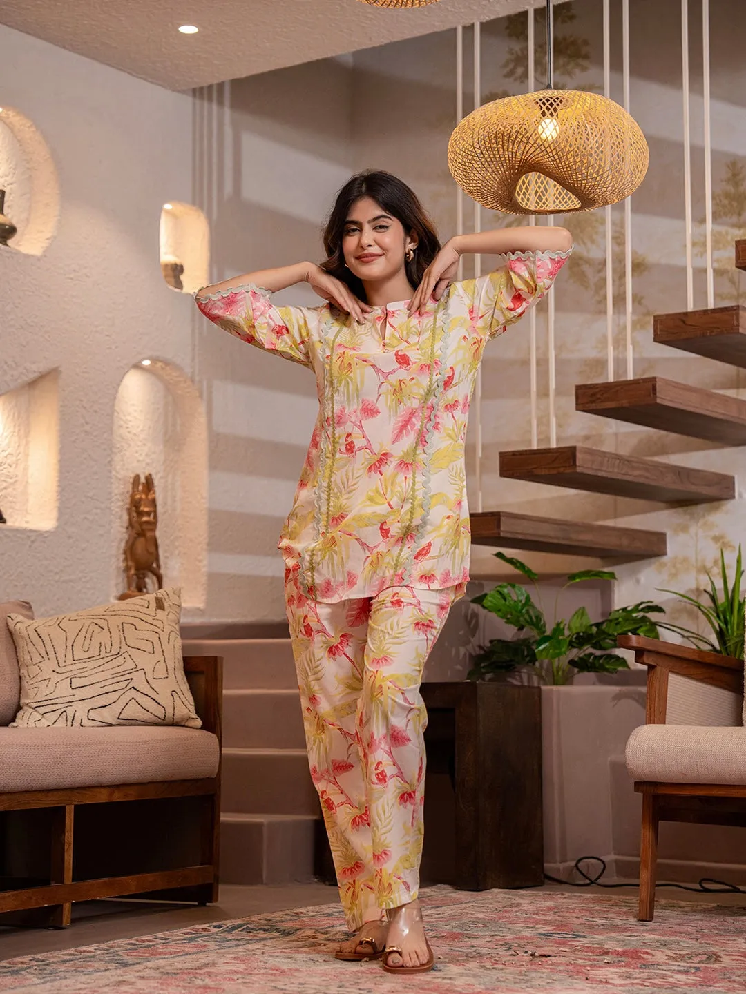 Tropical Pearl Garden Bloom Round Collar Co-Ord Set