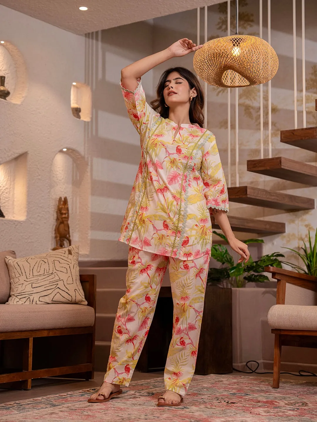 Tropical Pearl Garden Bloom Round Collar Co-Ord Set