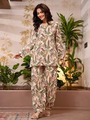 Tropical Sand White Patiala V-Neck Co-Ord Set