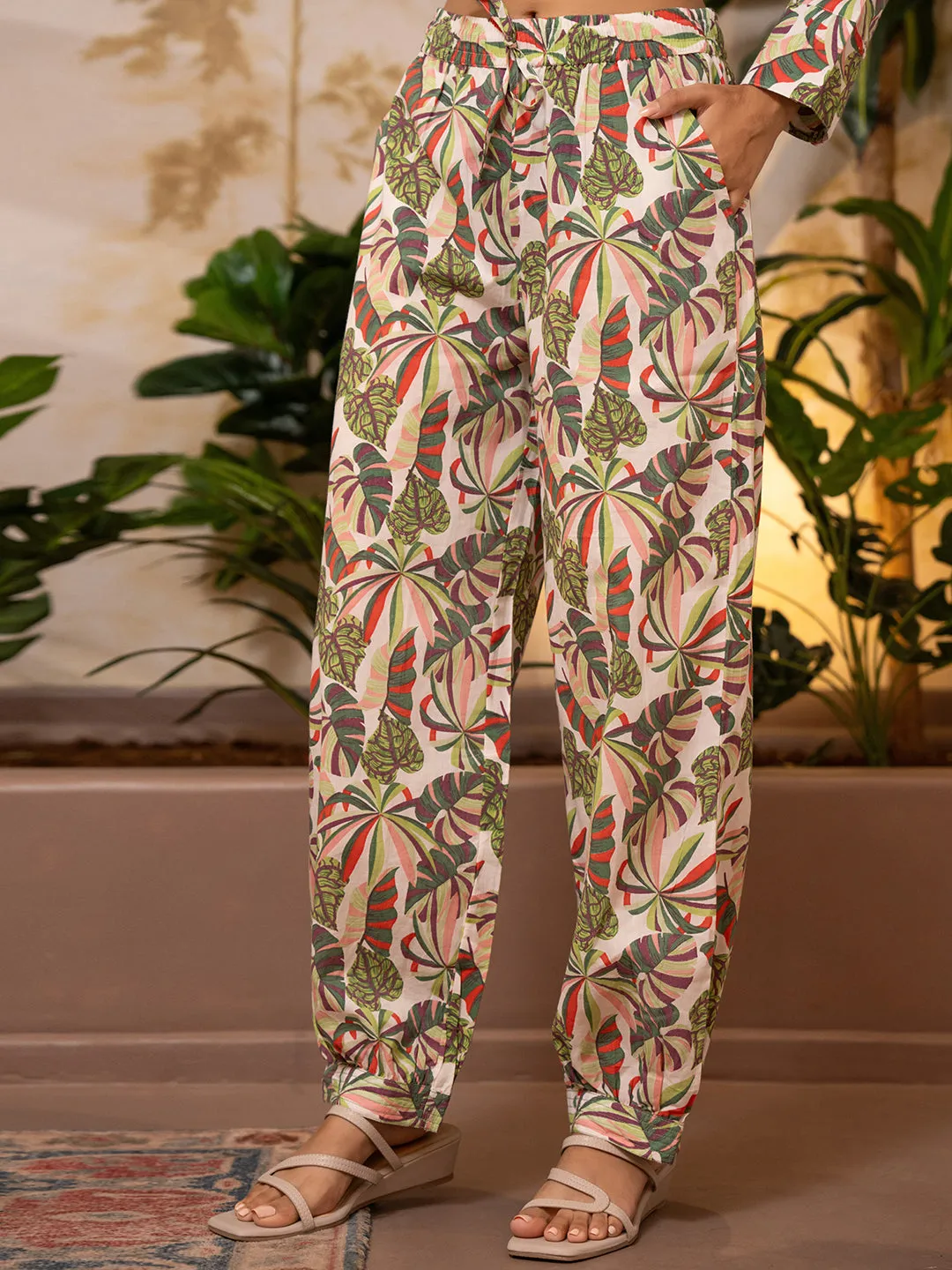 Tropical Sand White Patiala V-Neck Co-Ord Set