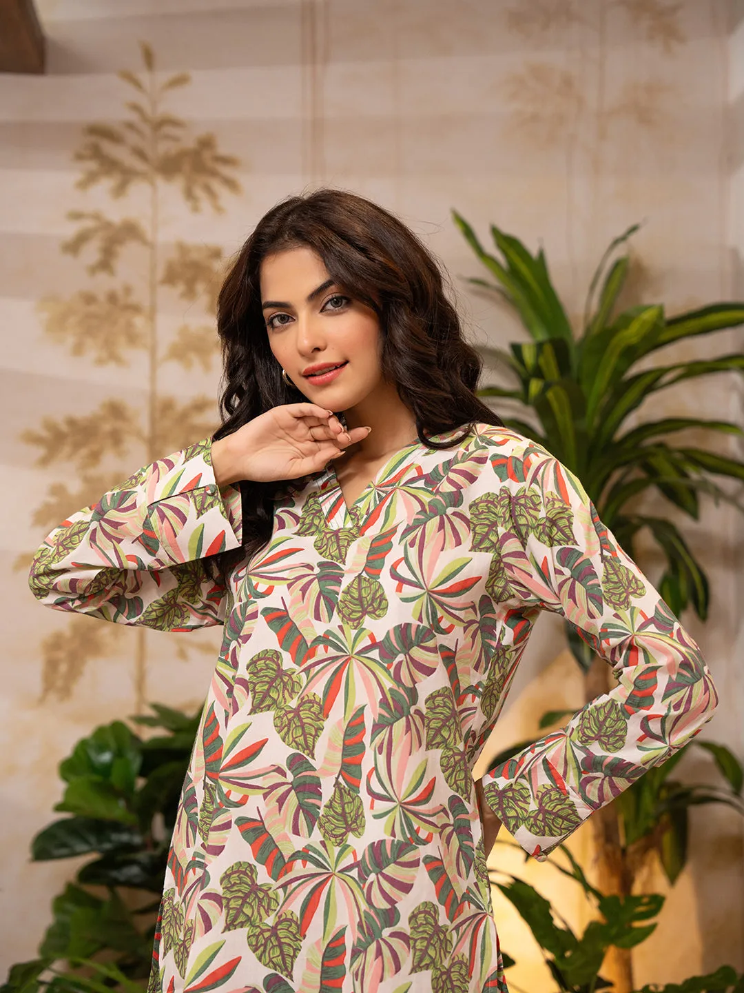 Tropical Sand White Patiala V-Neck Co-Ord Set