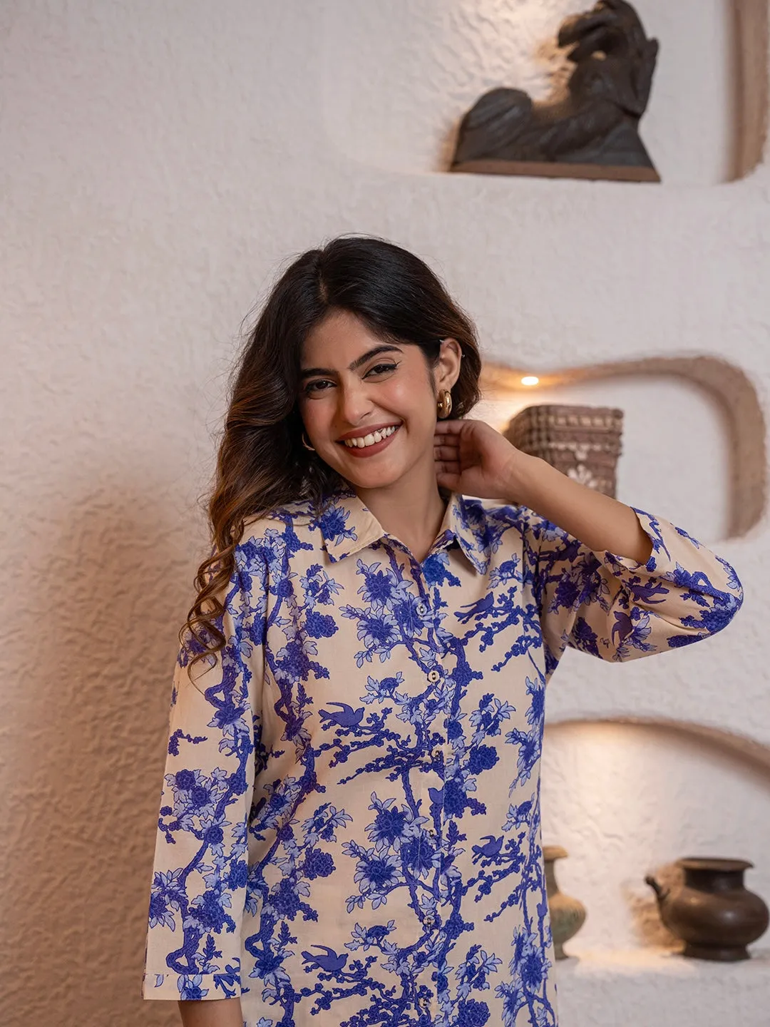Tropical Sapphire Dream Long Shirt & Patiala Co-Ord Set