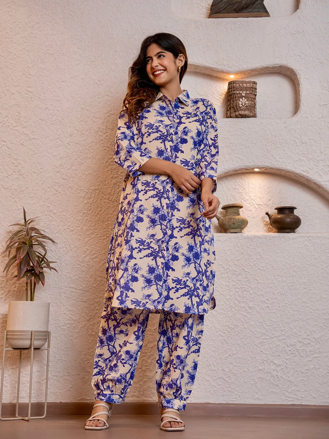 Tropical Sapphire Dream Long Shirt & Patiala Co-Ord Set