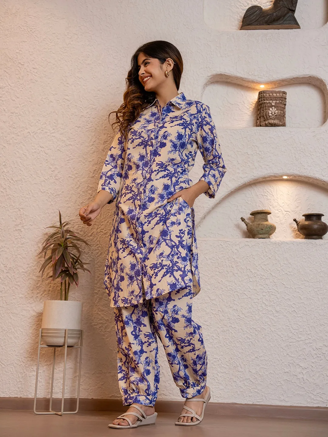 Tropical Sapphire Dream Long Shirt & Patiala Co-Ord Set