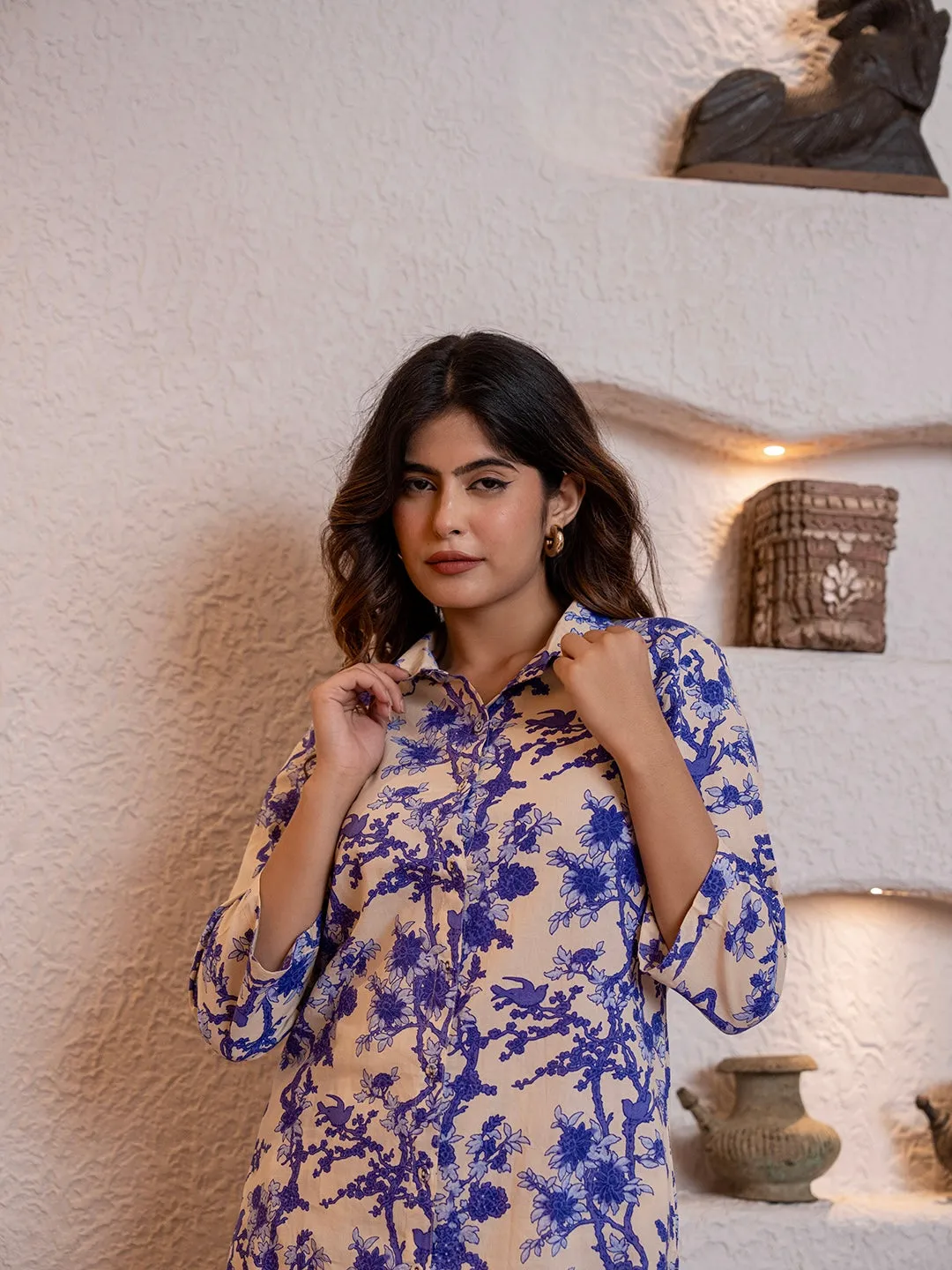 Tropical Sapphire Dream Long Shirt & Patiala Co-Ord Set