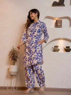 Tropical Sapphire Dream Long Shirt & Patiala Co-Ord Set