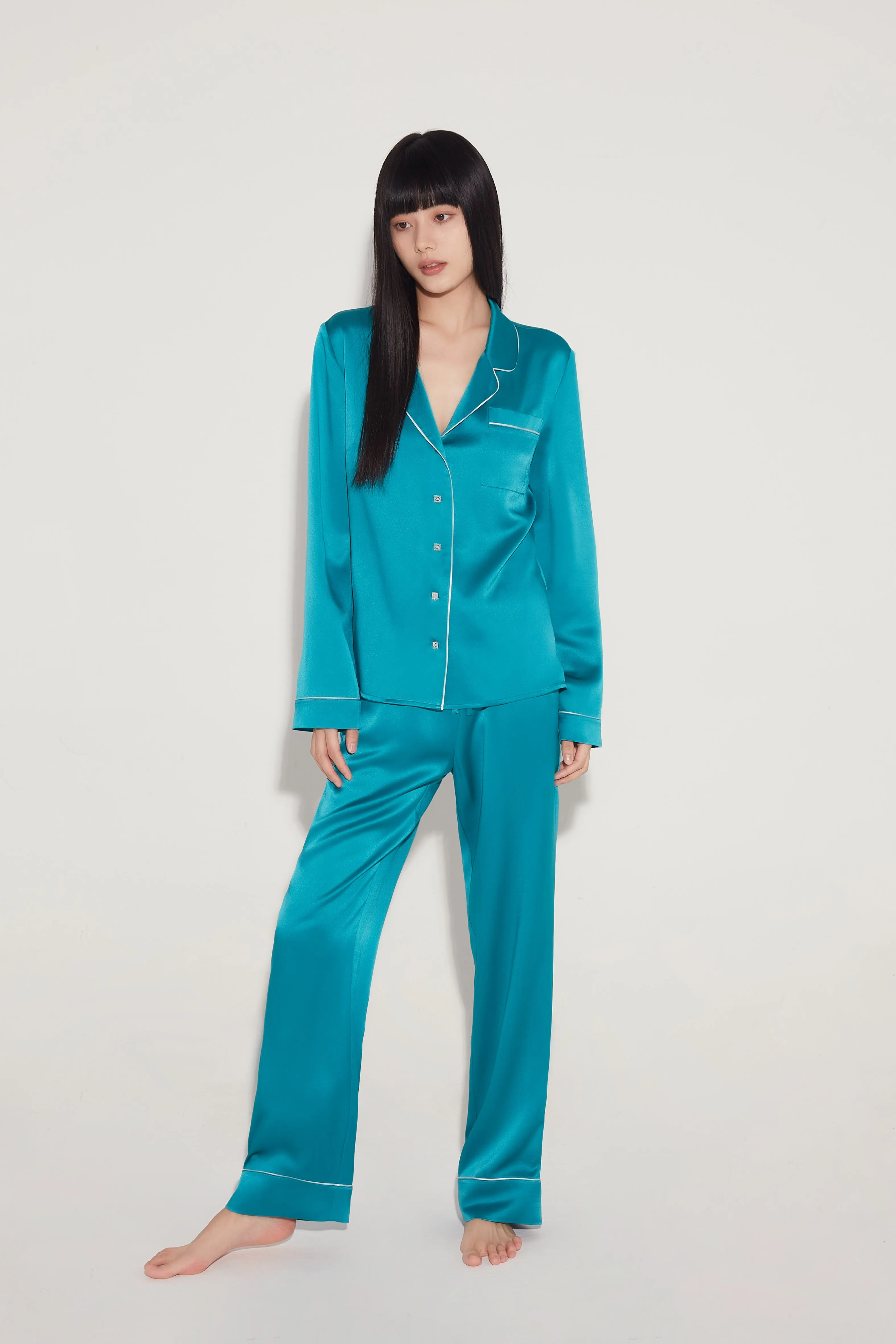 Turquoise Classic Silk Pyjama Set