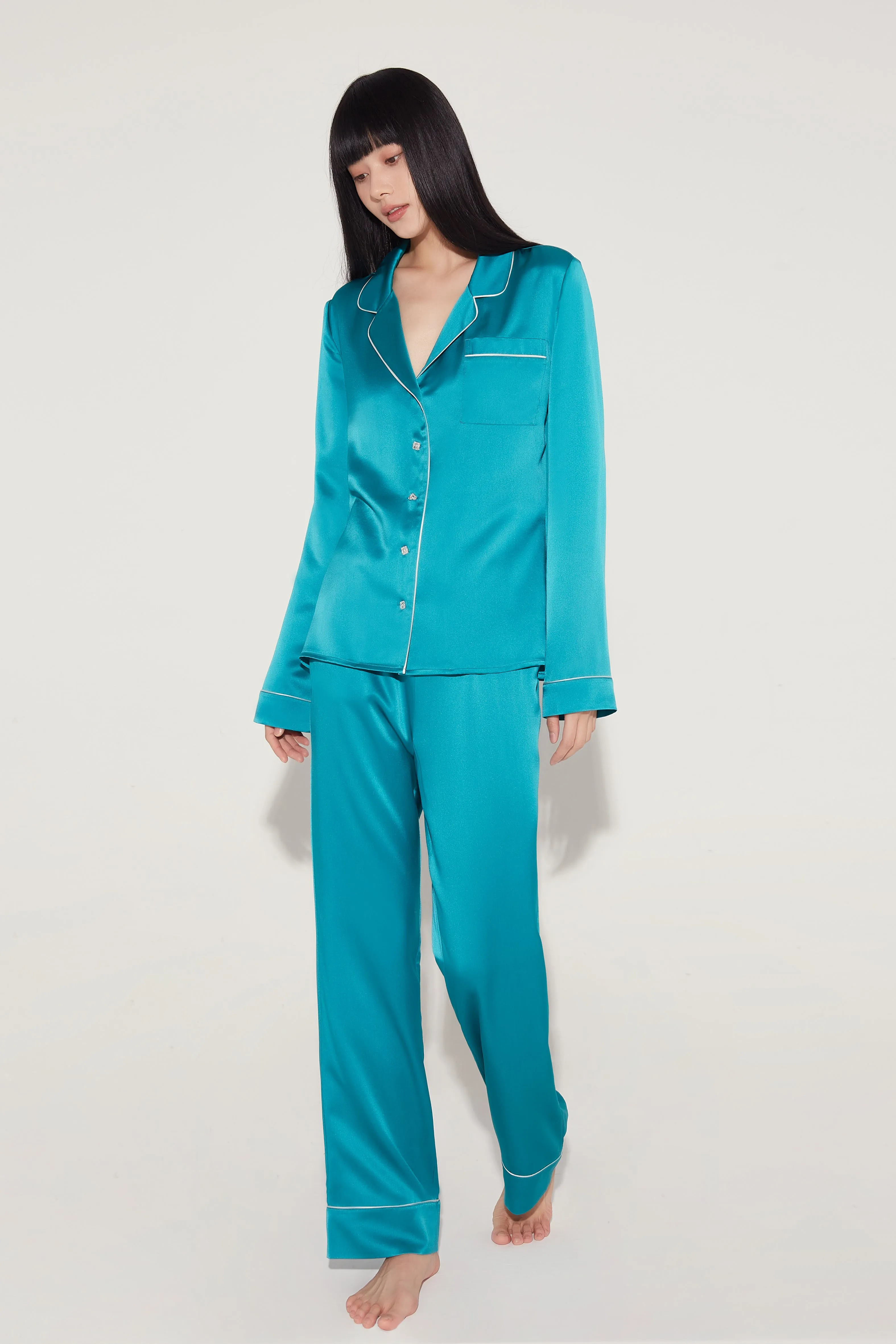 Turquoise Classic Silk Pyjama Set
